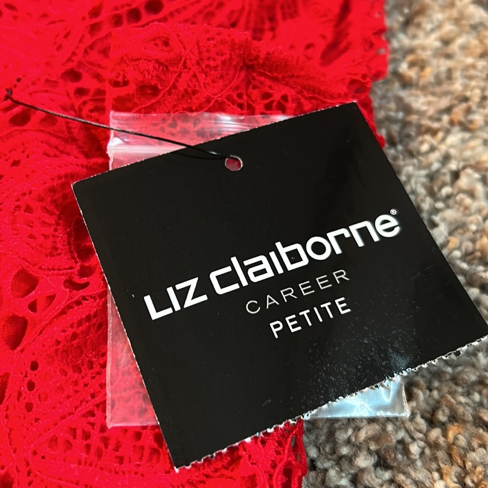 New Liz Claiborne Career Petite Red Lace Short Sleeve Top PXXL - Picture 4 of 8